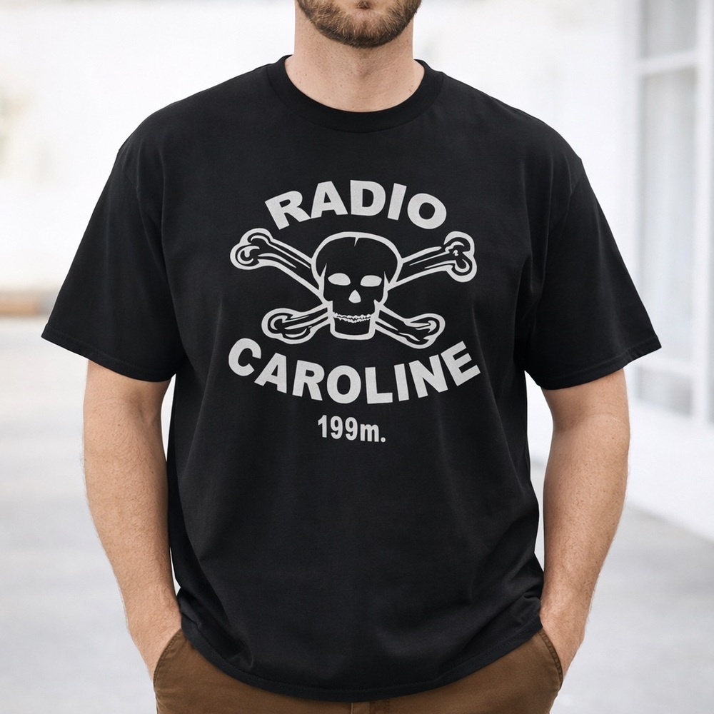 Radio Caroline Retro T Shirt Black Gilden‎ XXL Band Shirt Skull Crossbones